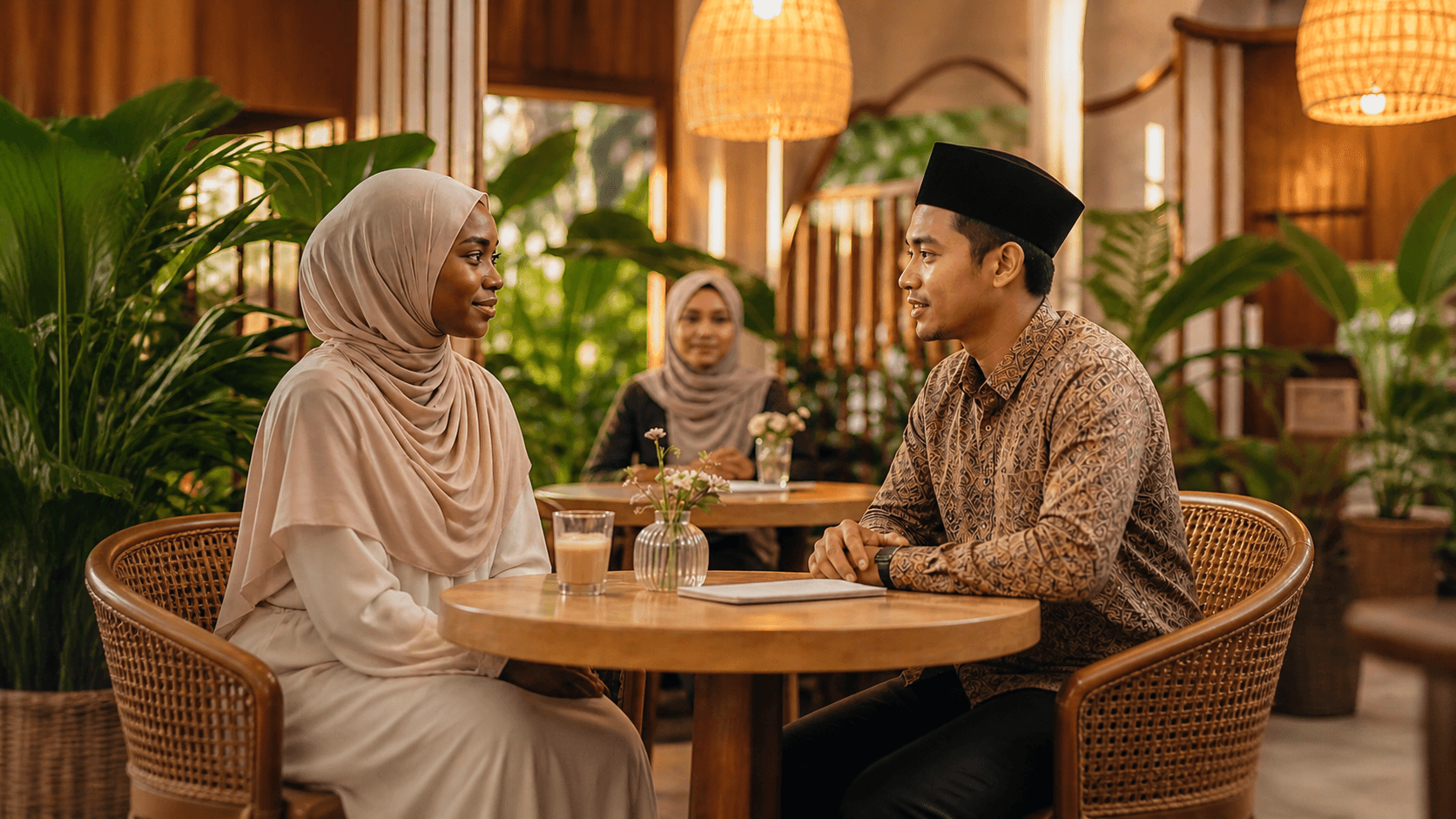 A respectful facilitated conversation between a Black Muslim woman and Indonesian Muslim man